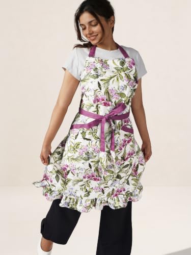 Image of 100% Cotton Unisex Apron - Adjustable Neck Straps, Vibrant Print, Reinforced Stitching, Multipurpose& Deep Pocket - for Cooking, Catering, Gardening, Painting-Printed Aprons