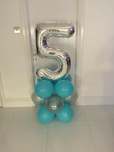 Image of Silver Number 17 Balloon 40 inch, 17 Number Balloons, 17th Silver Birthday Decorations, 17 Year Old Silver Party Supplies