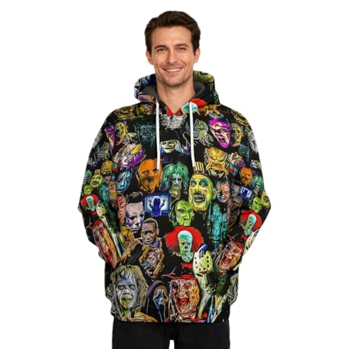 xuruiyang Mens 3D Graphics Print Horror Pullover Hoodie Novelty Scary Hooded Sweatshirt For Halloween (US Alpha 3X-Large Regular Regular) Multicolor