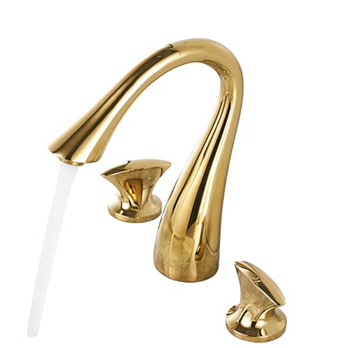 FQYEP Grifo Baño 3 Orificios de Doble Manija Grifos para Lavabos de Baño Grifo Lavabo de Latón,Oro