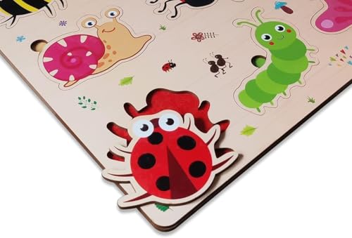 Image of Webby Wooden Insects Montessori Educational Pre-School Puzzle Board Toy For Boys And Girls, Kid