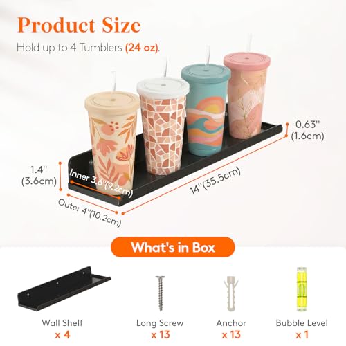 Image of Lifewit Acrylic Floating Shelves for Bathroom 14 inch Black, 4 Pack