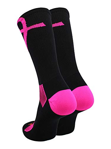 Image of TCK Pink Ribbon Breast Cancer Awareness Crew Socks for Football Volleyball Boys Girls Youth and Adult