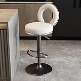 NMVAWIPT Taburetes De Bar Metal con Forma Rosquilla, Silla Giratoria Piel Sintética Altura Mostrador, Taburete Elevable For Isla Cocina(White,Base A Tall)