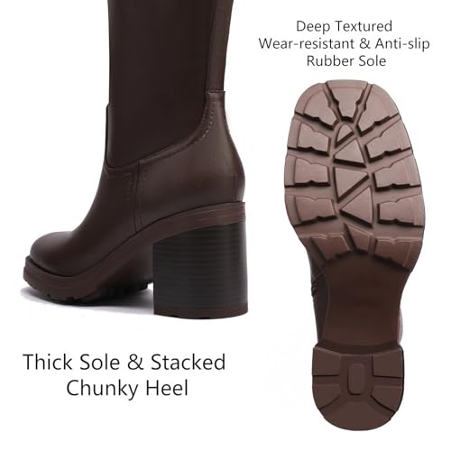 Knee High Boots Women Platform Lug Sole Knee Boots Square Toe Stacked Chunky Heels Long Fall Boots with Zippers3