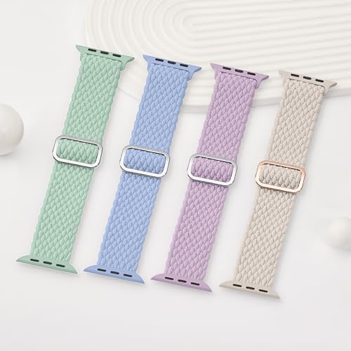 4 Pack Braided Stretchy Bands Compatible with Apple Watch 40mm 41mm 38mm 42mm 44mm 45mm 46mm 49mm Women Men, Breathable Nylon Elastic Daily Use Straps for iWatch Series 11/10 9 8 7 6 5 4 3 SE/Ultra 2 by Suitisbest - Used condition - Image 8