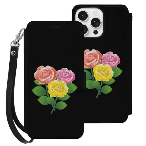 iPhone 16 Pro Max用 ケース 手帳型 三色のバラの花 Iphone16用カバー アイフォン16 用 ケース スマホケース おしゃれ 人気 財布型 PUレザー 携帯カバー カード収納 スタンド機能
