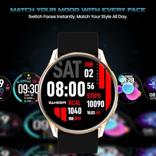 Image of GameSir Evo Vista Smartwatch, 1.39 inch HD Round Display, Bluetooth Calling, Heart Rate & SPO₂, 100+ Sports Modes, IP67, Long Battery Life for Men & Women (Magnatic GoldDial Black)