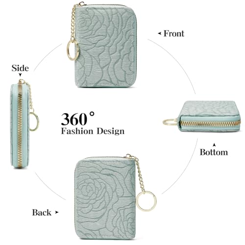 Image of RNIEGA Credit Card Holder RFID Blocking Small Wallet for Women Vegan Leather Card Case Wallets with Zipper Keychain