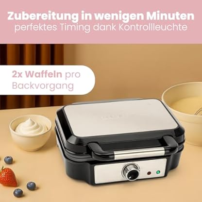 ProfiCook® Waffeleisen für belgische Waffeln mit 2 Backflächen | Waffeleisen belgische Waffel | antihaftbeschichtete Backfläche | stufenlos wählbarer Bräunungsgrad | Edelstahl | 1000 Watt | PC-WA 1240 – Bild 6