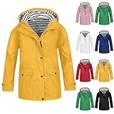 regenjacke teenager mädchen, Regenjacke Jungen Mädchen Wasserdicht Kinder Atmungsaktiv Softshelljacke mit Kapuze Regenmantel Leichte Winddicht Übergangsjacke Windbreaker Funktionsjacke Gelb 150