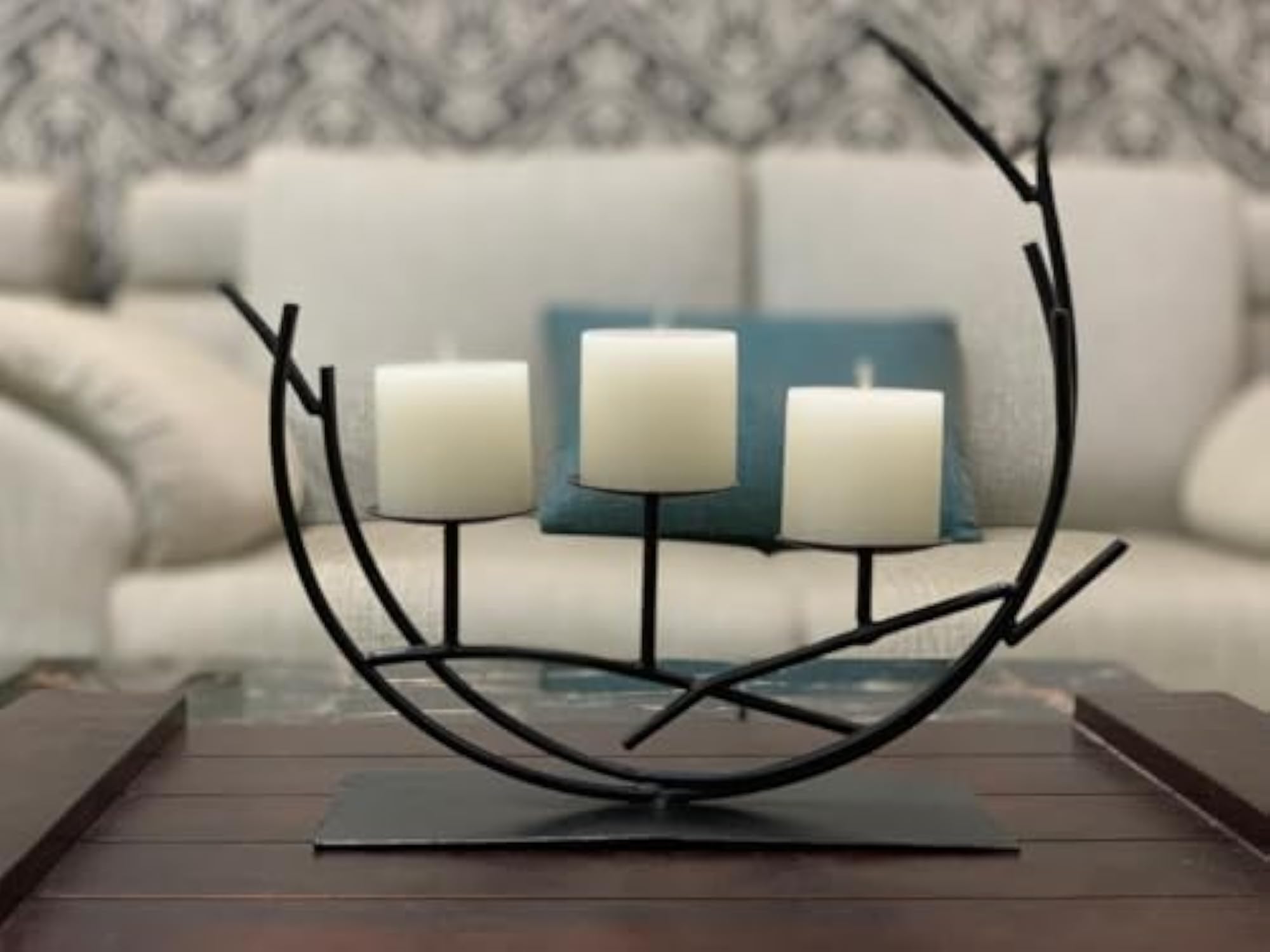 Modern Black Metal Candelabra with Tree Branch Design