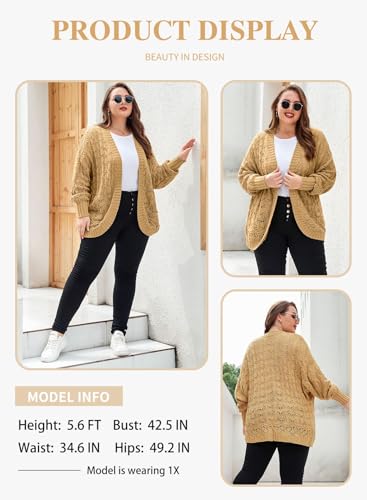 Image of Eytino Womens Plus Size Crochet Cardigan Sweater Long Sleeve Hollow Out Open Front Cardigans Outwear(1X-5X)
