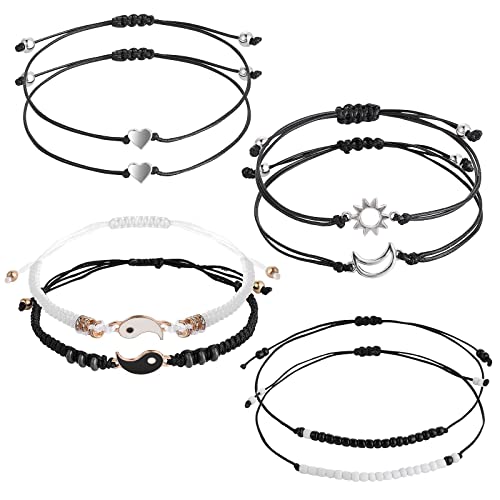 ASTER 8 Pieces Best Friend Bracelets Matching Yin Yang Bracelets Black and White Bracelet Sun Moon Bracelet for BFF Couple Friendship Valentine's Boyfriend Girlfriend Relationship Gifts