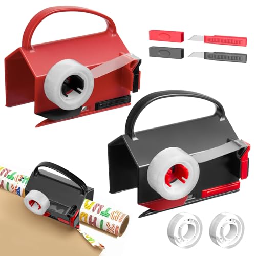 2 Pack Wrapping Paper Cutter with 2 Replaceable Blades & 4 Tapes, Christmas Gift Wrapping Paper Roll Cutter Tool Tube Holder Slidding Slicing for Birthday Holiday (2PCS Cutters)