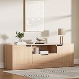 Housoul TV Stand for 55/60/65 Inch TV, Entertainment Center with 2 Doors & Drawer, Media TV Console Table with Storage Cabinet for Living Room, Bedroom, Oak