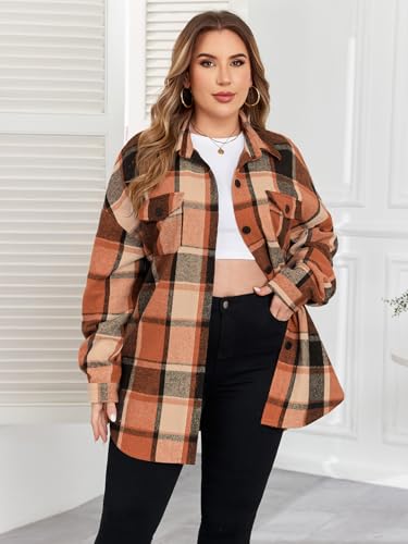 ZOMVA 2025 Women's 1X-5X Plus Size Flannel Plaid Corduroy Shacket Jacket Oversized Button Down Coats Shirts Winter Fall4
