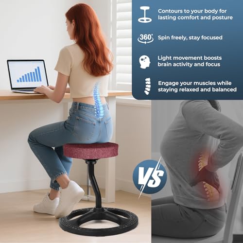 Image of Fitness Seat, ADHD Chair Stool, Stability, Balance, Yoga, Ergonomic Health Stool with Non-Slip Base and Washable Seat Cover - Black (Cabernet Red, 17″)