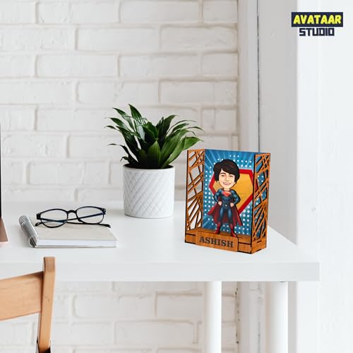 Image of Personalized Gift for Kids, Friends Character Caricature Photo Frame Unique Design Customized Gift for Children, Return Gift Idea (SUPERMAN, BOX)