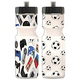 Kids Sports Squeeze Water Bottle 2 Pack - 22 oz. BPA Free Sport Bottle W/ Easy Open Push/Pull Cap - Durable Bottles Perfect for Boys & Girls, School & Sports - Made in USA (Video Games & Soccer)