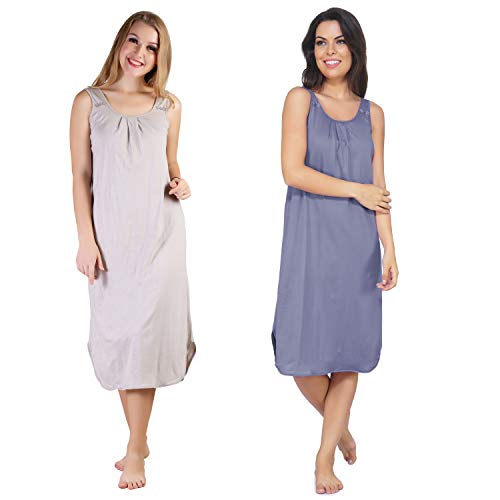Image of BLAZON Women's Cotton Hosiery Solid Maxi Nighty Slip (Pack of 2) Available Sizes: S, M, L, XL, 2XL, 3XL, 4XL, 5XL