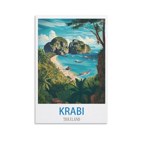 Ndoud Krabi Affiche de voyage vintage Thaïlande 20 x 30 cm Impression sur toile pour salon Décoration d'intérieur