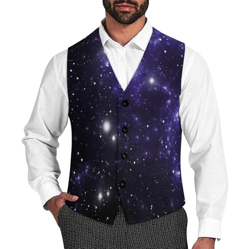 Galaxy In The Sky Formal Suit Vest for Men Waistcoat Printing Business Casual Dress for Tuxedo