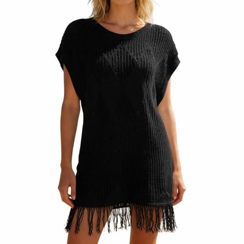 Robe bohème en maille ajourée à franges pour une allure de plage raffinée