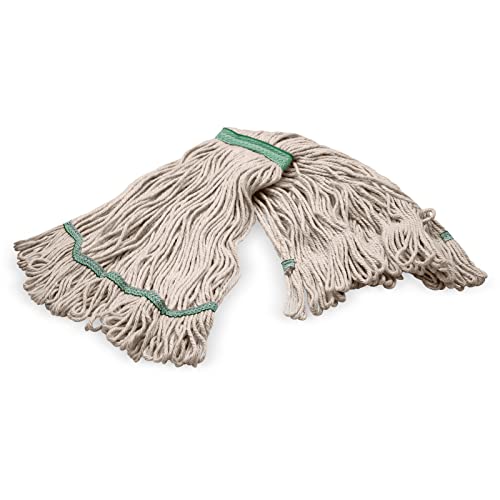 Image of SPARTA Flo-Pac Acrylic Mop Head, Loop-Ended, Narrow Band with 1 inch Green Band for Organized Cleaning, Medium, Natural, (Pack of 12)