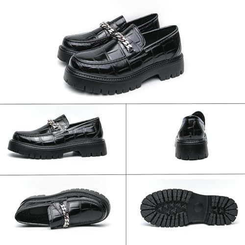 Men's Leather Chain Platform Slip-On Penny Loafers Fashion Round Toe Lug Sole Slip On Business Dress Shoes Comfort Non-Slip Party Wedding Work Shoes3