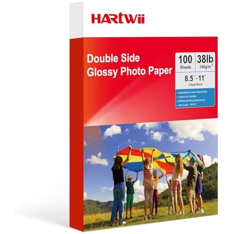 Hartwii 140gsm Glossy Brochure and Flyer paper Double Sided Glossy Photo Paper 100 Sheets 8.5x11 Inches for Inkjet Printer and Dye Ink Chip Bag Paper for Party Favors Cover