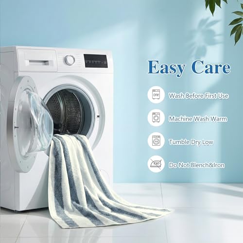 Image of Cortina Stripe Printed Towels for Bath (70 x 140 cm) 380 GSM Microfiber, Ultra Soft, Highly Absorbent & Quick Dry for Gym, Beach & Bathroom Towels for Men, Women & Kids (Navy Blue Big Stripe)