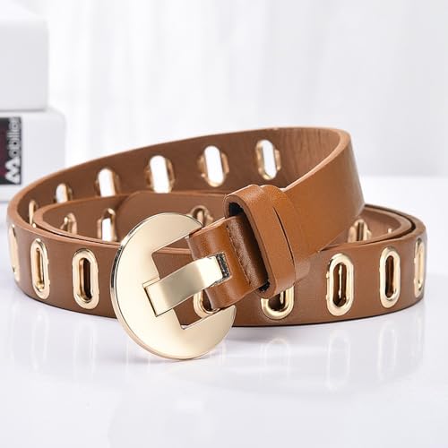 2 Pack Women Fashion Leather Belt,Punk Belt, Hip-Hop Goth Hollowed Out Belt for Jeans Pants Dresses3