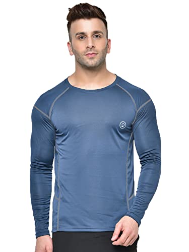 Image of CHKOKKO Men's Round Neck Full Sleeve Regular Fit Lightweight Quick Dry Self Design Activewear Gym Sports T-Shirt for Workout Training Fitness and Running IndigoGrey XXL