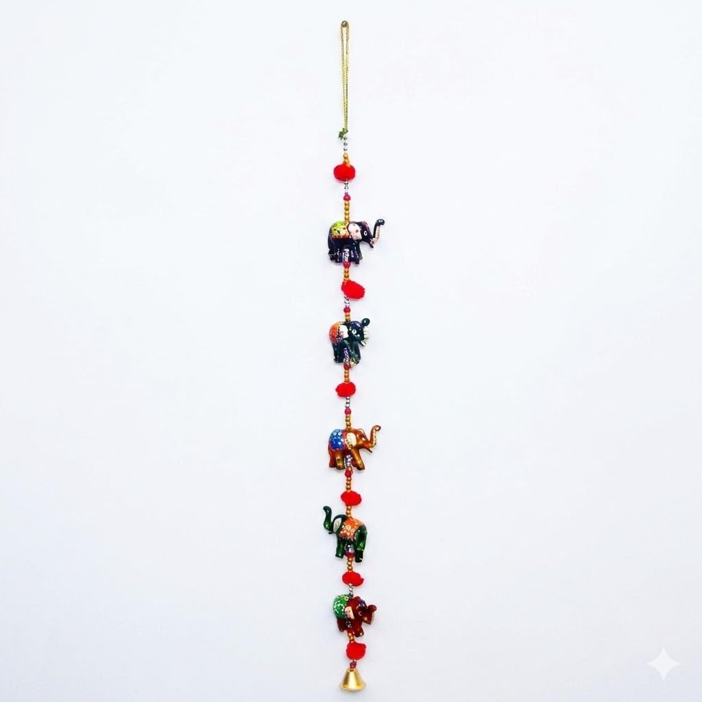 【elephant.m】ガラスナギット Indian Traditional Five Small Elephant Hanging Layer, Door, Wall