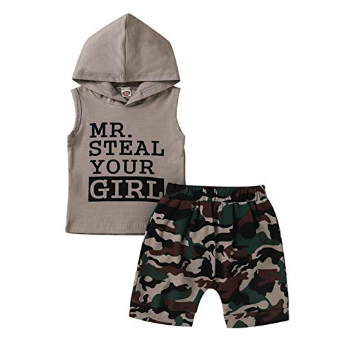 Image of Chyrbaby Toddler Baby Boy Clothes Letter Print Hoodie Camo Shorts Pants Set Summer Outfits