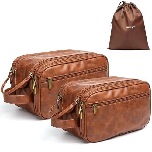 Trousse de rasage cuir synthétique Laripwit marron imperméable de qualité