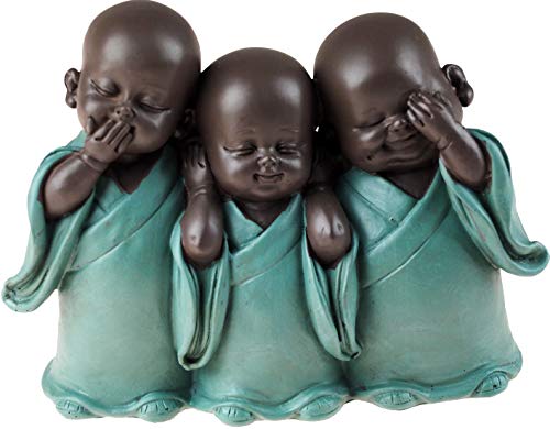 15cm Hear Speak See No Evil Brown & Turquoise Baby Buddha Ornament Figurine