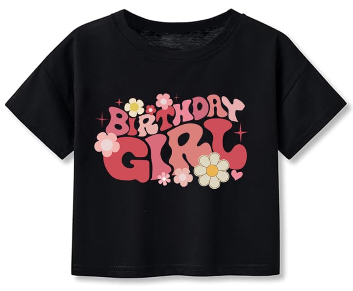 Image of Little Girls Crop Tops Cool Summer T-Shirt Crewneck Short Sleeve Fashion Tee Size 6-14