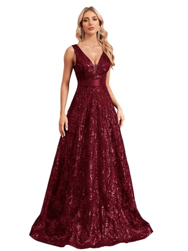 Sleeveless Glitter Sequined Womens Long Formal Gown Aline Prom Dress for Anchorwoman Floor Length...