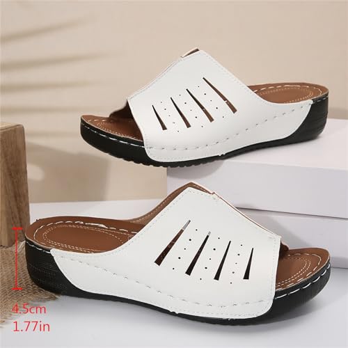 Smoneyful Womens Arch Support Sandals Wide Width Leather Platform Wedge Slip On Lightweight Open Toe Summer Orthopedic Slide Slippers Soft Beach Walking Roman Platform Sandals2