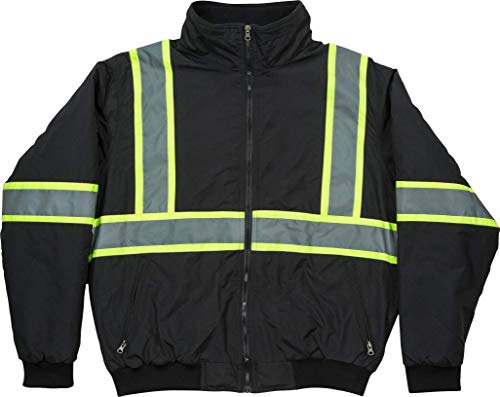 North 15 Men's High Visibility Safety Bomber Jacket, Fleece Lined-2006-3XL Black