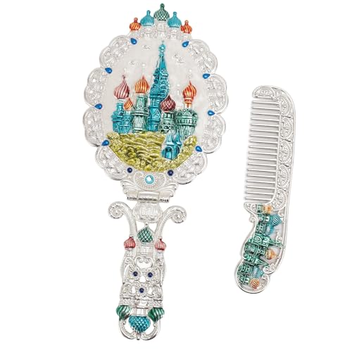 Espejo de mano vintage con peine set plegable metálico