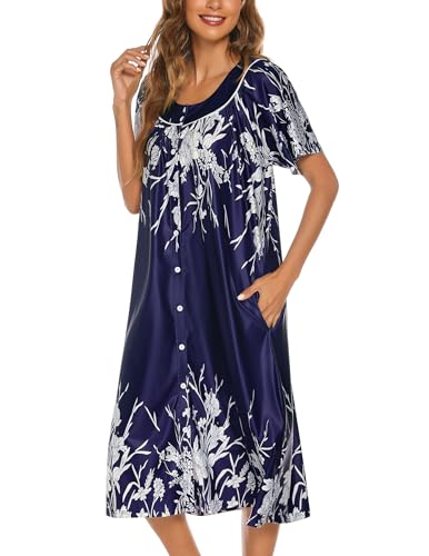 YOZLY House Dress for Women Short Sleeve House Coat Mumu Duster Robe with Pockets3