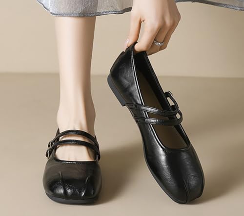 Niction Womens Mary Jane Flat Shoes Retro Faux Suede Square Toe Ballet Flat Shoes Slip On Metal Buckle Double Strap Work Wedding Dressy3