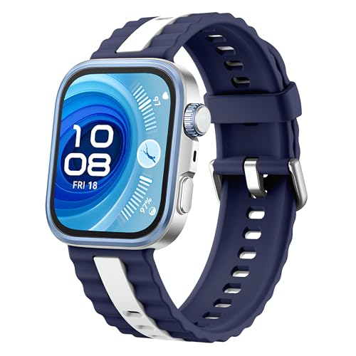 SMYAOSI Correa para Huawei Watch Fit 4 Correas, Silicona Pulsera de Repuesto de Ajustable Fit4 Strap para Huawei Fit 4 Pro/Fit 3 Smartwatch Accesorios (Azul Blanco)