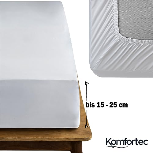 Komfortec Double Fitted Sheet 100% Cotton, 11 inch (30 cm) Deep Pocket - White - Image 4