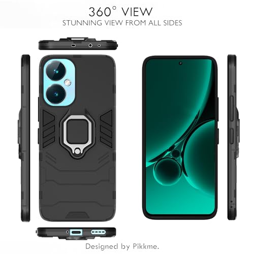 Image of Pikkme Back Cover for OnePlus Nord Ce 3 5G | 360 Protection | Ring Holder | Kickstand | Tough Armor Case (Black)