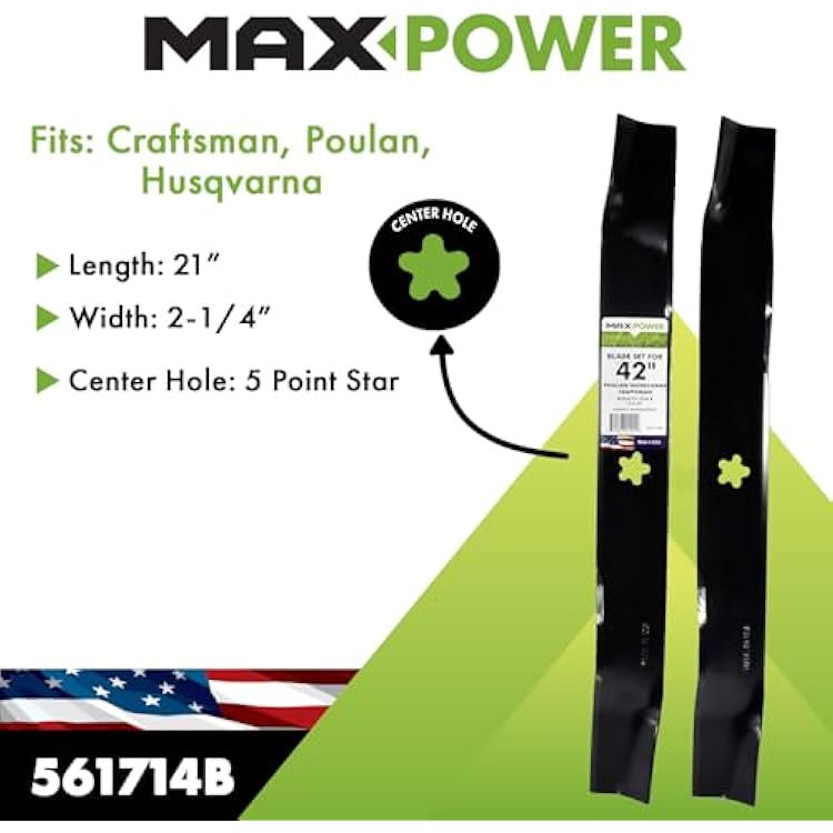 MaxPower 561714B 2 Blade Mulching Set for 42 Cut Craftsman, Husqvarna, Poulan Mowers Replaces OEM #'s 134149, 594892701 and 532134149