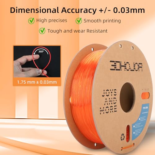 Image of 3DHojor TPU Filament 1.75mm TUP95A 3D Printer Filament Flexible Soft 3D Filament 1KG (2.2lbs) fit Most FDM 3D Printers Dimensional Accuracy + /- 0.03 mm-Transparent Orange